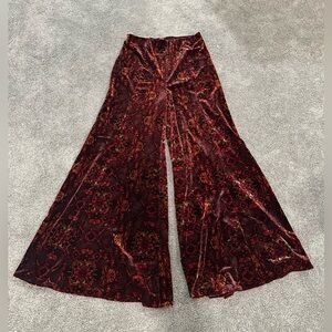 Free People Velvet Wide-Leg Pants - Burgundy Floral